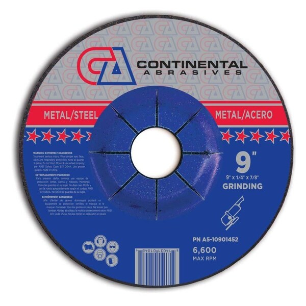 Continental Abrasives 9" x 1/4" x 5/8" Signature T27 Depressed Center Grinding Wheel A5-10901452 - main